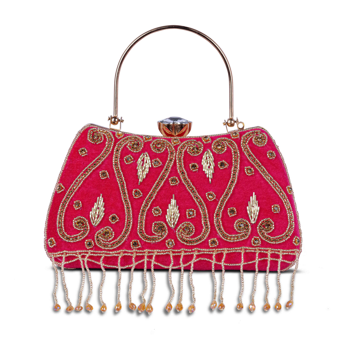 KarryQ Fuchsia Pink Teardrop Embellished Velvet Clutch