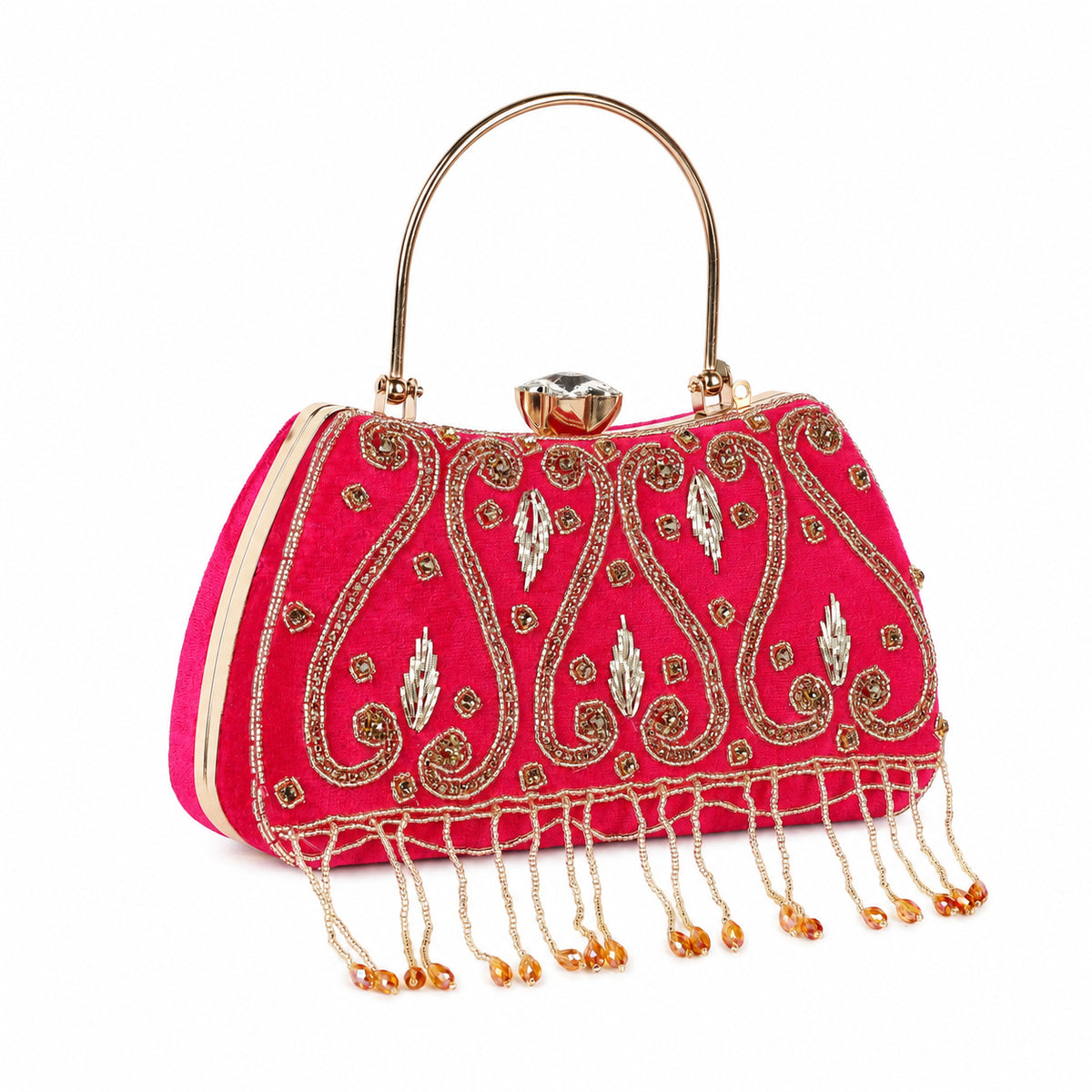 KarryQ Fuchsia Pink Teardrop Embellished Velvet Clutch