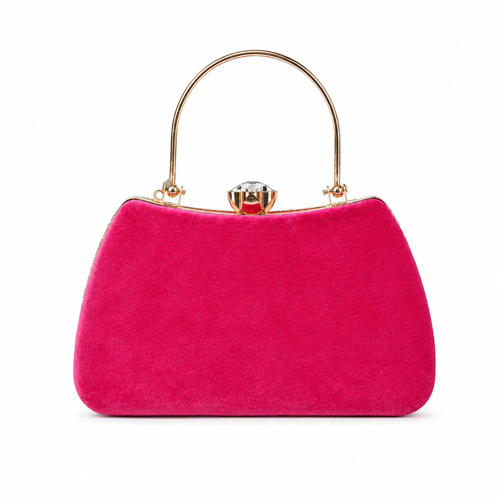 KarryQ Fuchsia Pink Teardrop Embellished Velvet Clutch