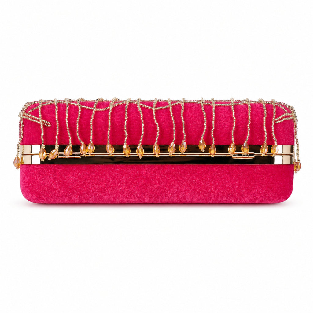 KarryQ Fuchsia Pink Teardrop Embellished Velvet Clutch