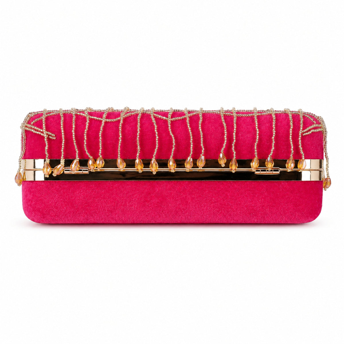 KarryQ Fuchsia Pink Teardrop Embellished Velvet Clutch