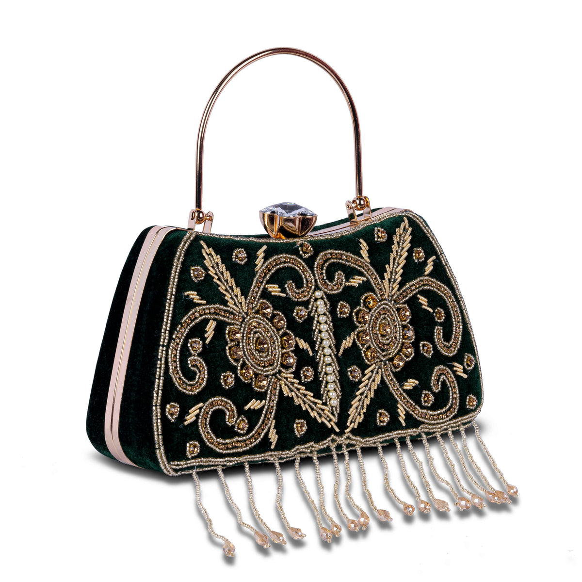 KarryQ Green Floral Vine Velvet Clutch