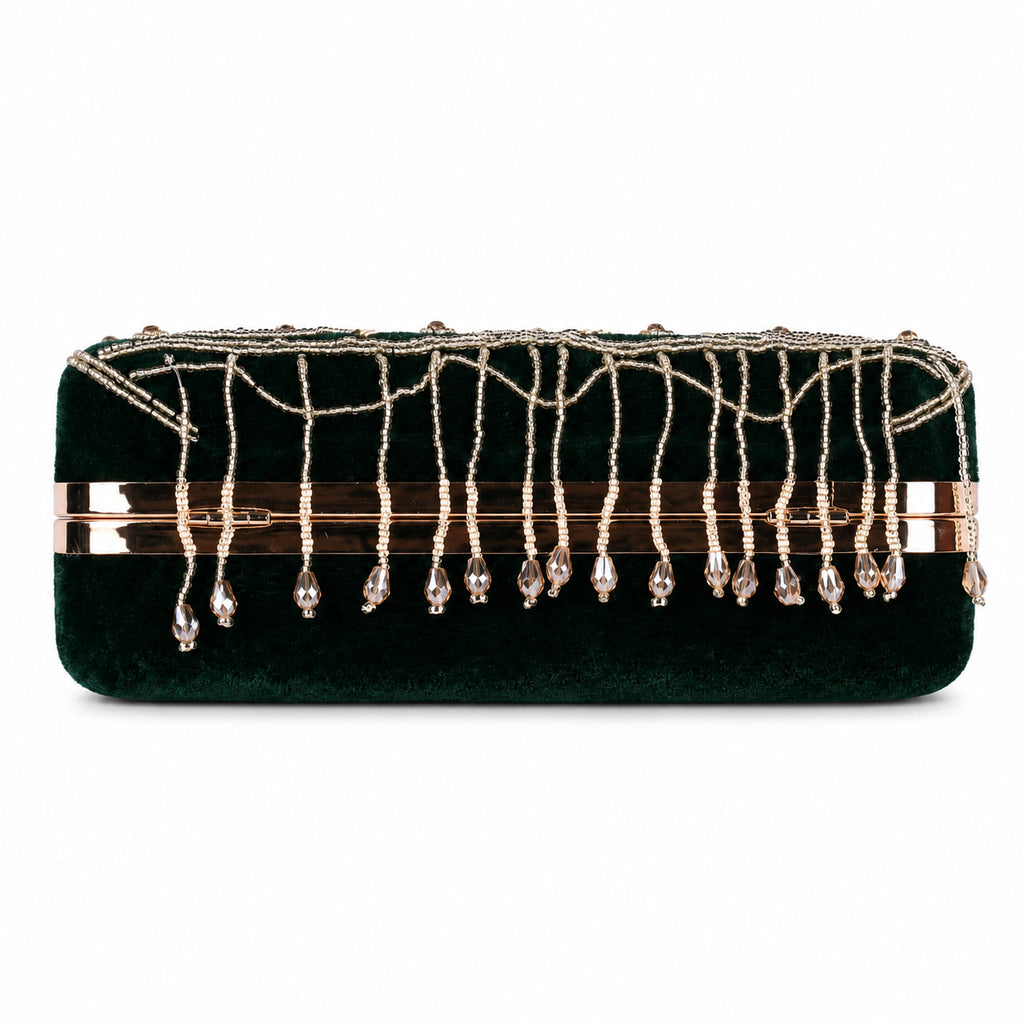 KarryQ Green Floral Vine Velvet Clutch