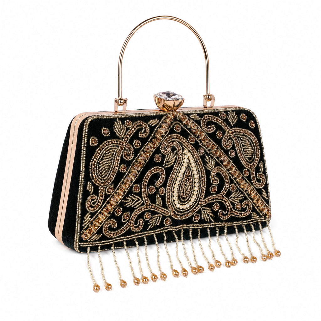 KarryQ Green Paisley Velvet Clutch