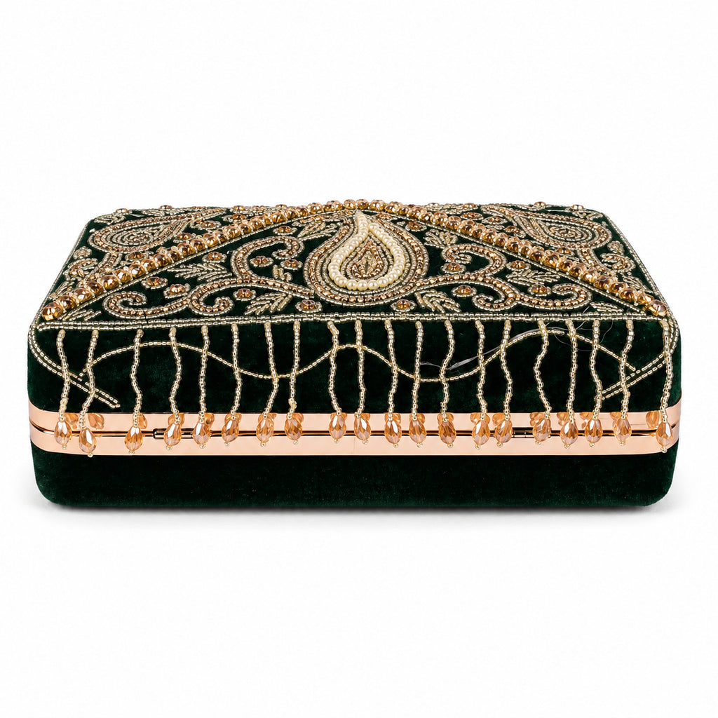 KarryQ Green Paisley Velvet Clutch