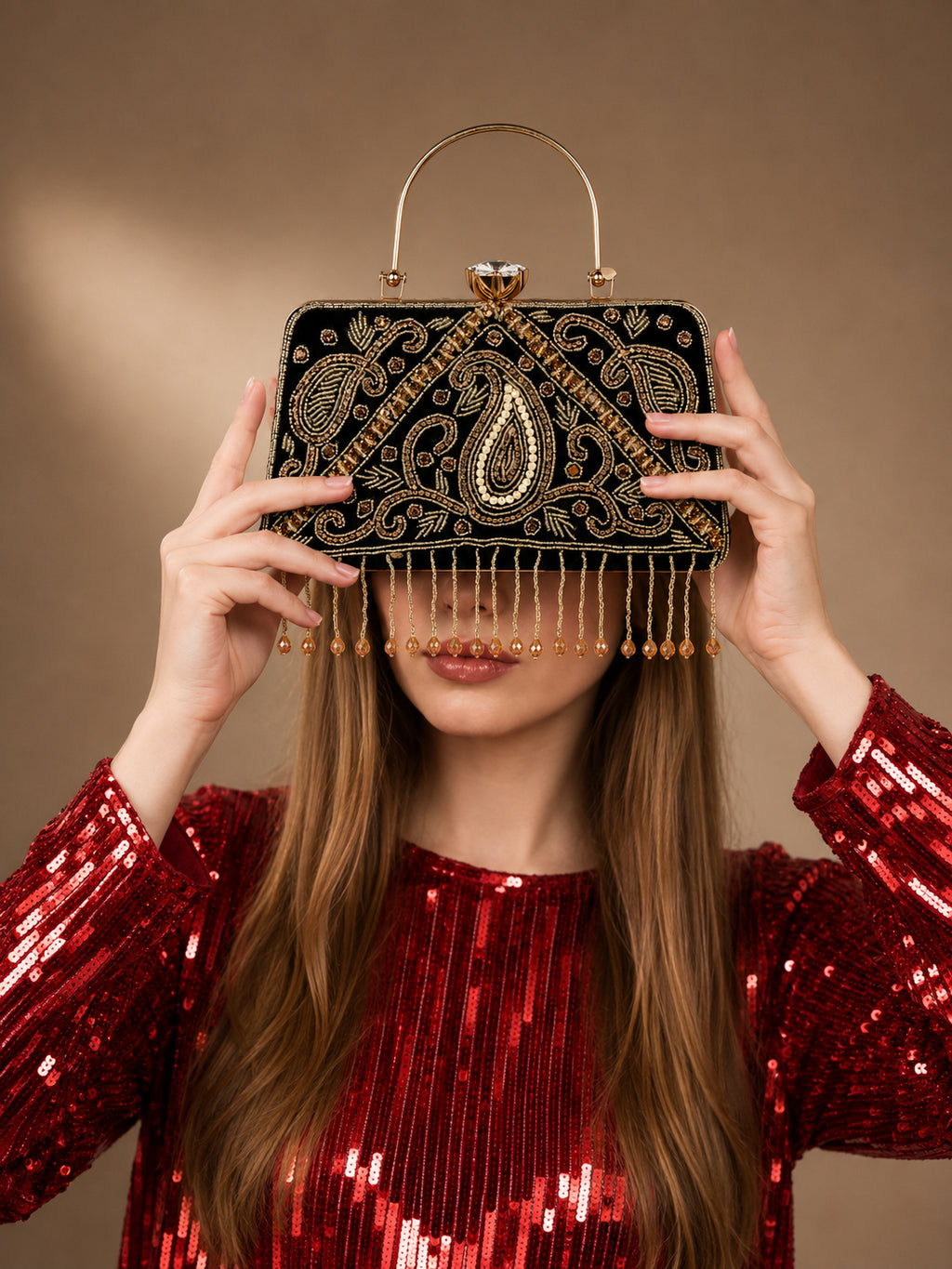 KarryQ Green Paisley Velvet Clutch