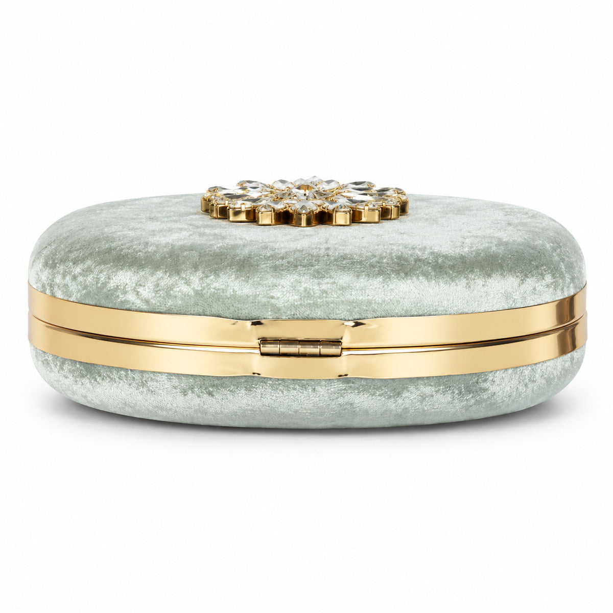 KarryQ Green Floral Brooch Velvet Clutch