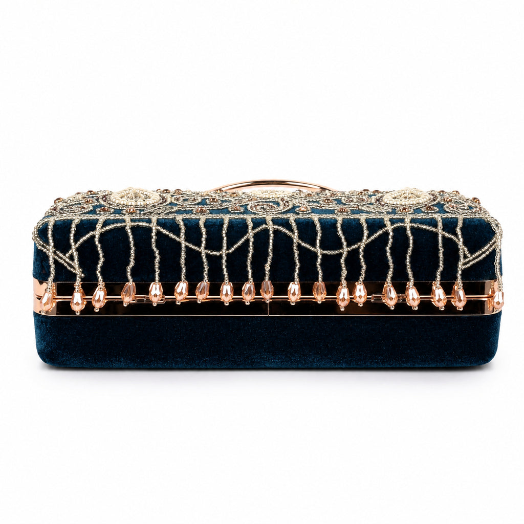 KarryQ Blue Paisley Velvet Clutch