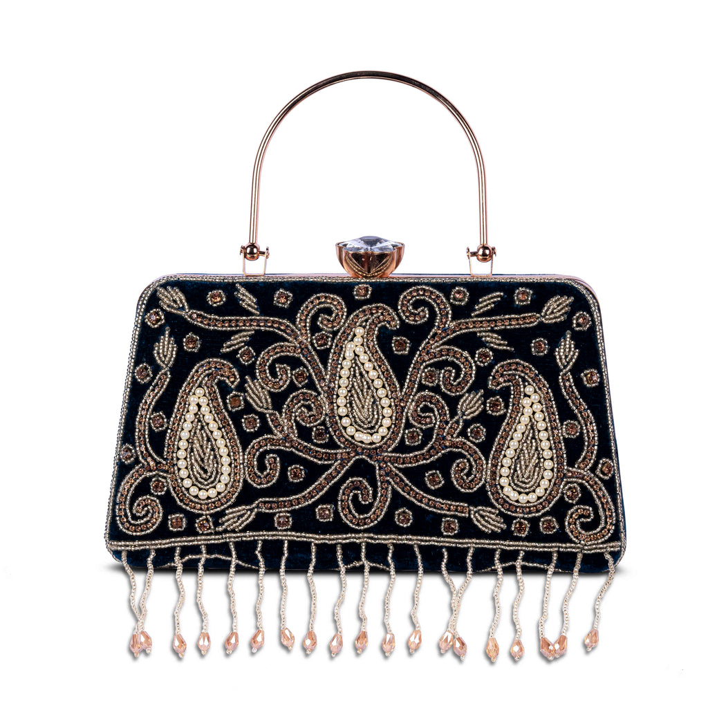 KarryQ Blue Paisley Velvet Clutch