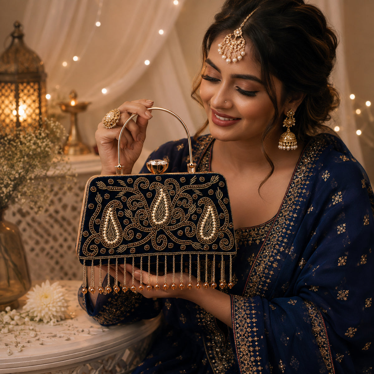 KarryQ Blue Paisley Velvet Clutch