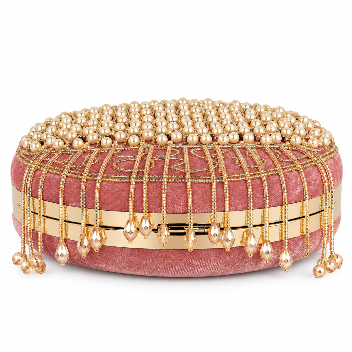 KarryQ Pink Lattice Embellished Velvet Clutch