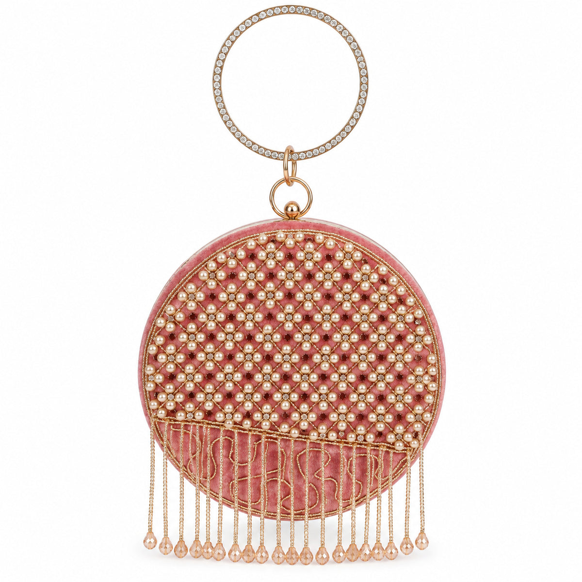 KarryQ Pink Lattice Embellished Velvet Clutch