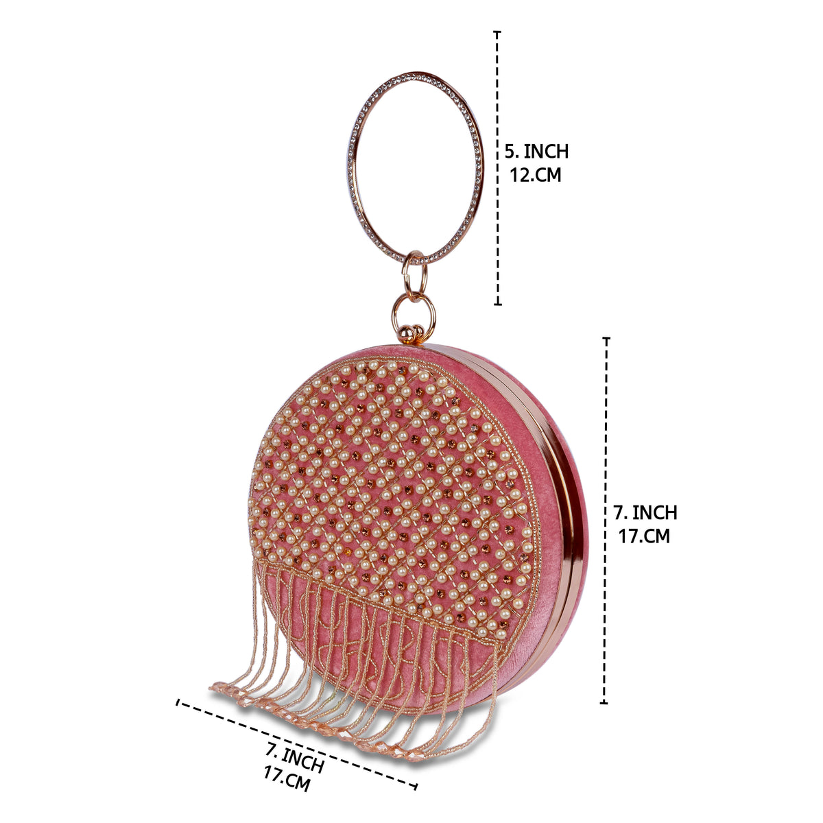 KarryQ Pink Lattice Embellished Velvet Clutch