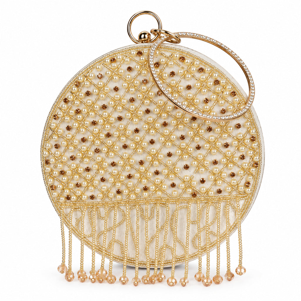 KarryQ White Lattice Embellished Velvet Clutch