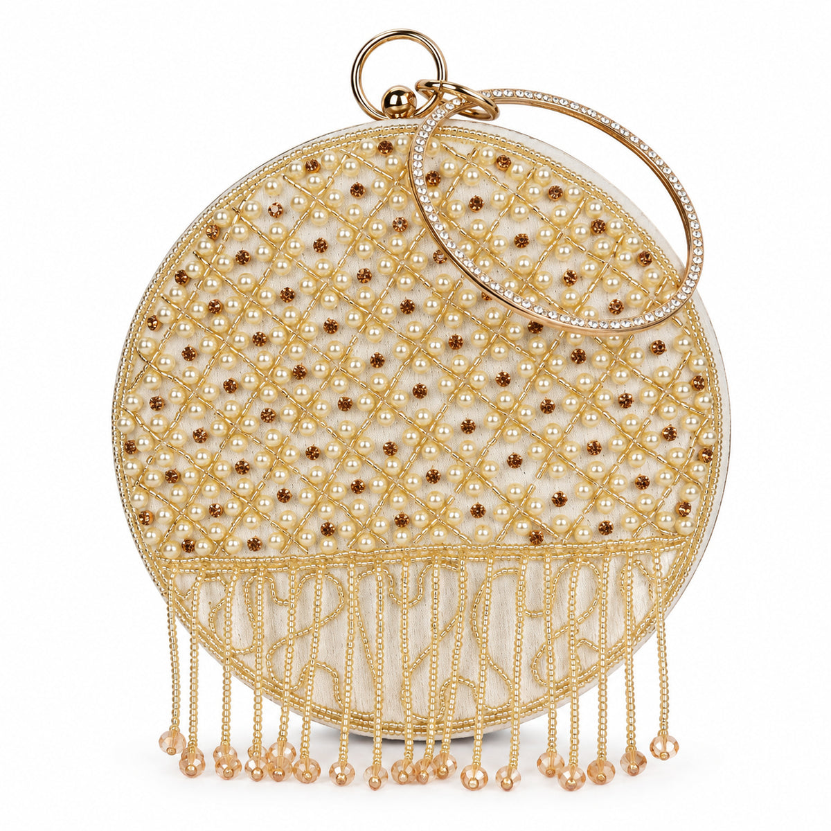 KarryQ White Lattice Embellished Velvet Clutch