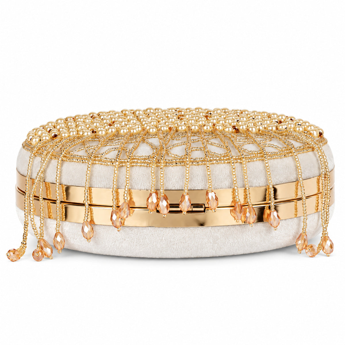 KarryQ White Lattice Embellished Velvet Clutch