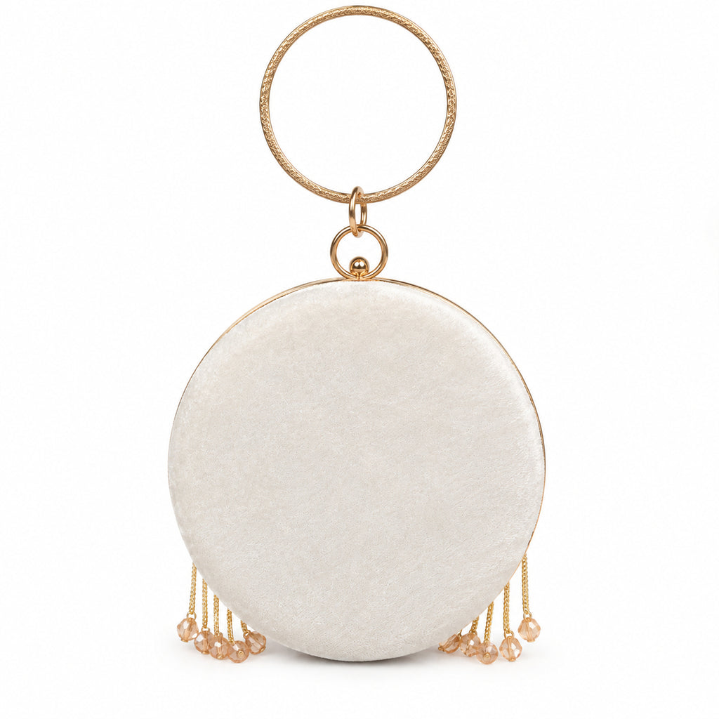 KarryQ White Lattice Embellished Velvet Clutch