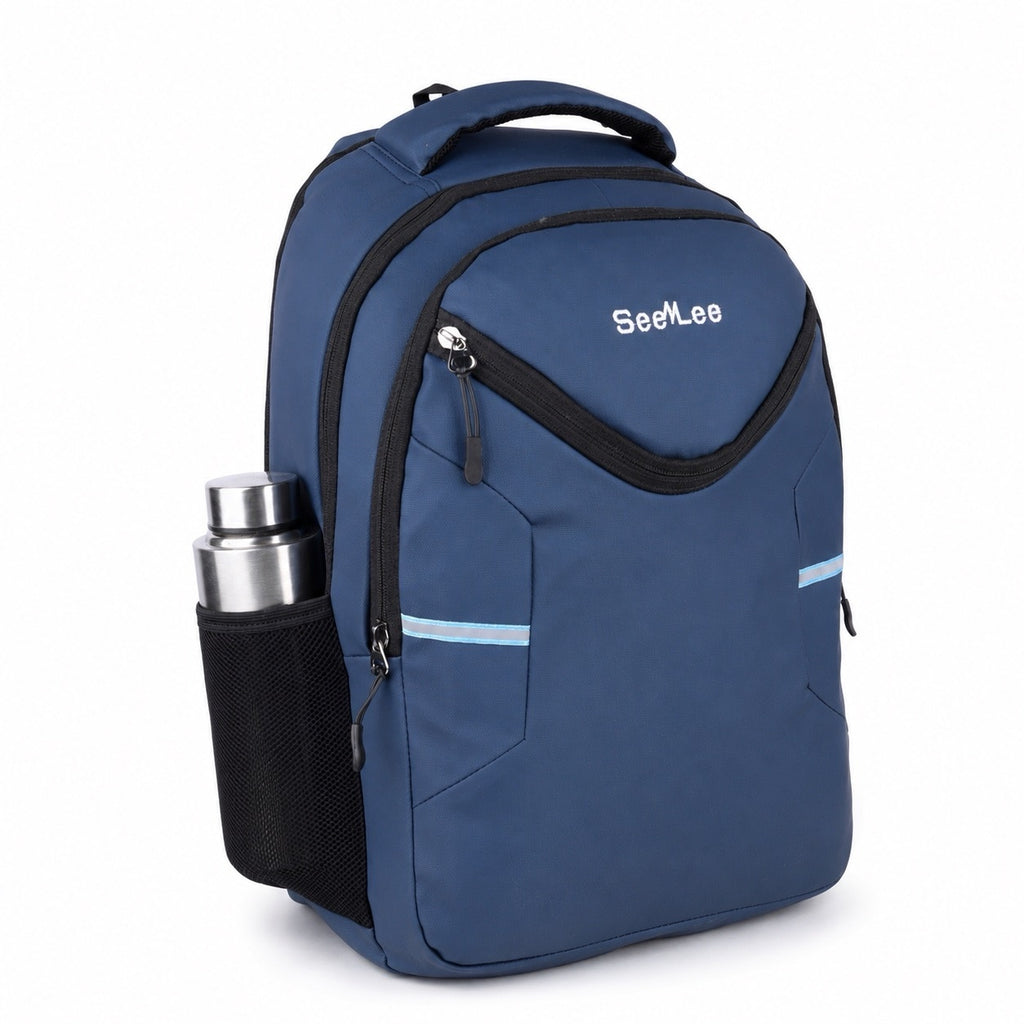 SeeNLee Unisex Laptop Backpack with Multiple Compartments, Bottle Pocket & Padded Shoulder Straps | Spacious School, College, Office & Travel Backpack – Navy Blue