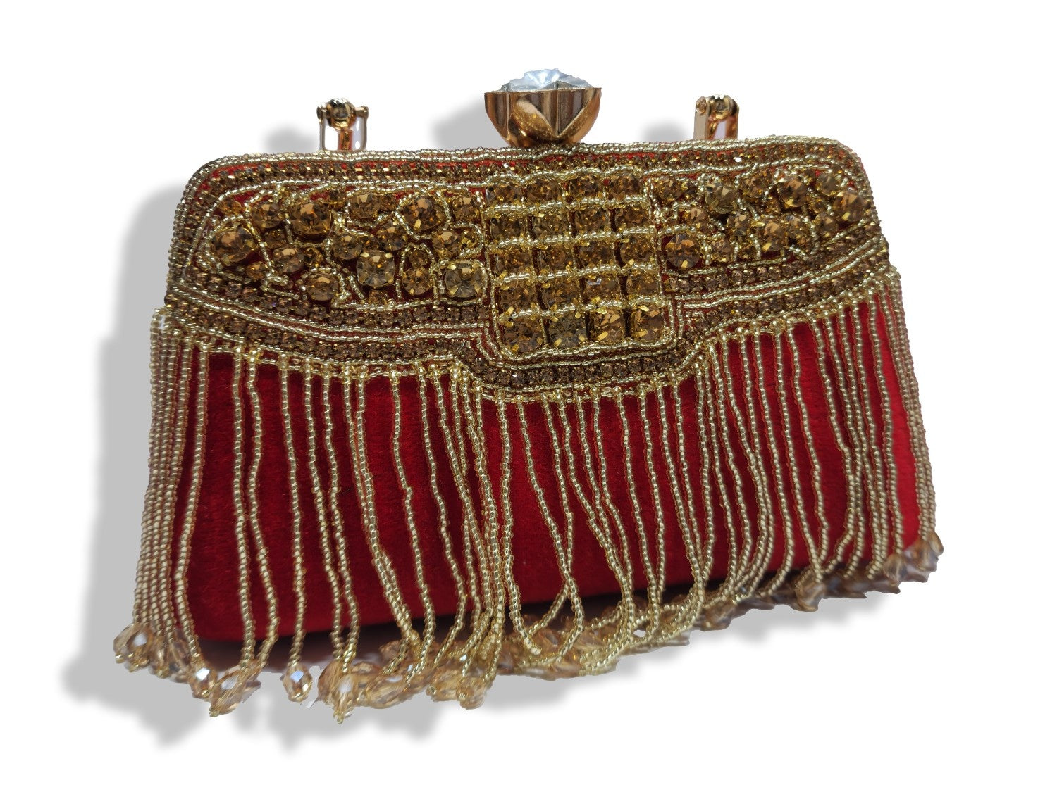 KarryQ Royal Scarlet Red Fringe Clutch for Women | Premium Ethnic Wedding, Festive & Party Handbag