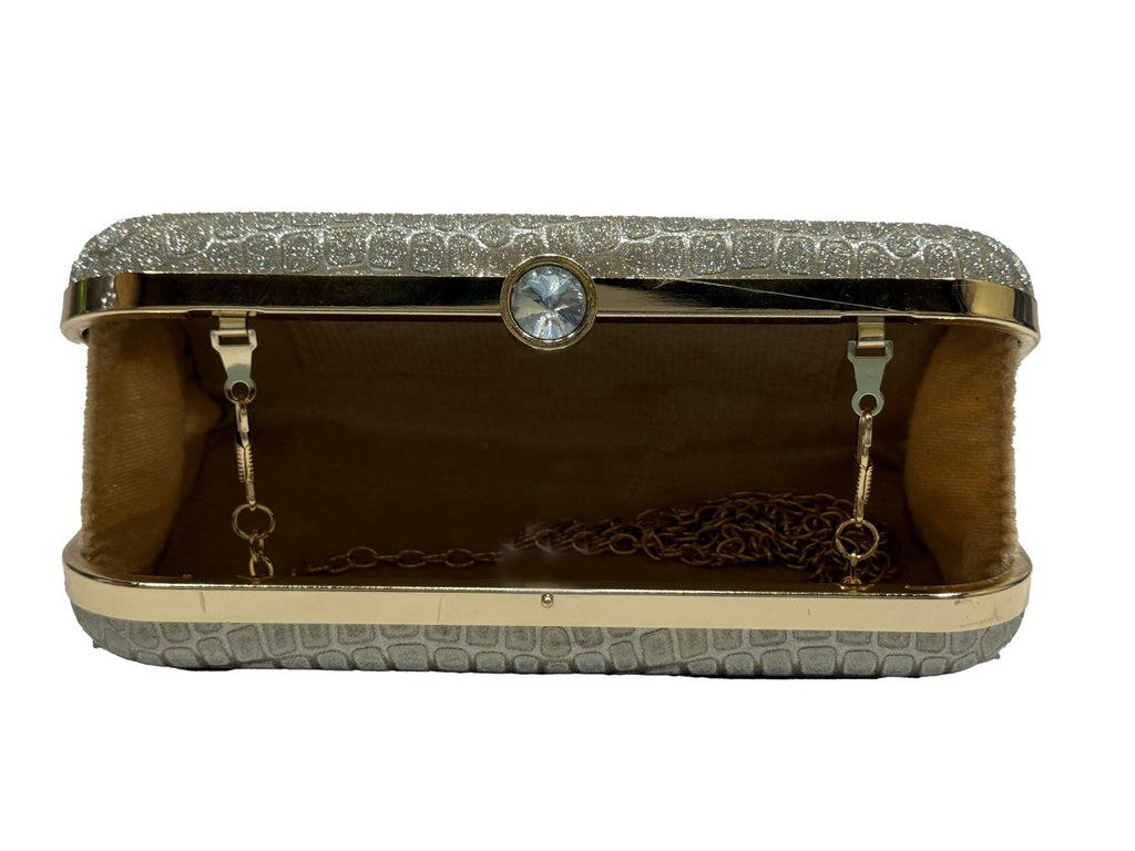 KarryQ Premium Glitter Croco Pattern Box Clutch for Women | Party & Wedding Evening Handbag | Elegant Gold Frame Clutch