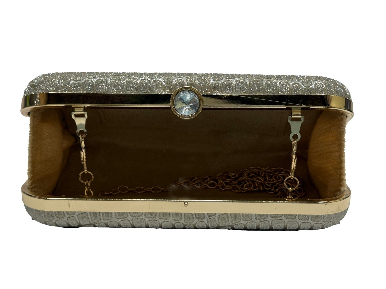 KarryQ Premium Glitter Croco Pattern Box Clutch for Women | Party & Wedding Evening Handbag | Elegant Gold Frame Clutch
