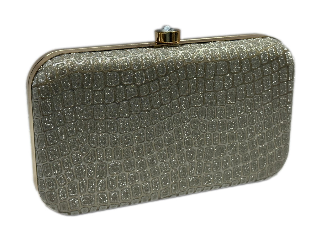 KarryQ Premium Glitter Croco Pattern Box Clutch for Women | Party & Wedding Evening Handbag | Elegant Gold Frame Clutch