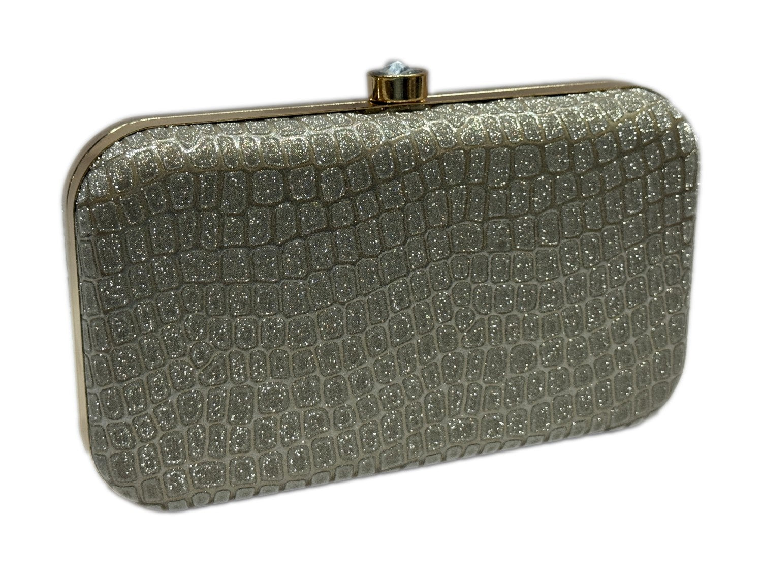 KarryQ Premium Glitter Croco Pattern Box Clutch for Women | Party & Wedding Evening Handbag | Elegant Gold Frame Clutch