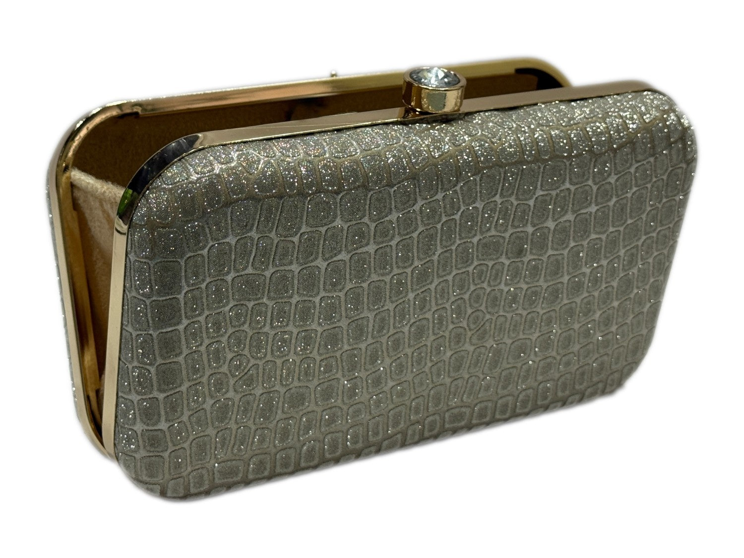 KarryQ Premium Glitter Croco Pattern Box Clutch for Women | Party & Wedding Evening Handbag | Elegant Gold Frame Clutch