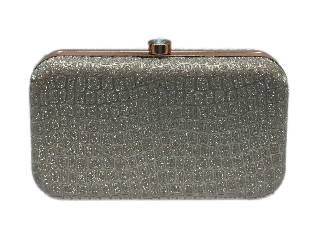 KarryQ Premium Glitter Croco Pattern Box Clutch for Women | Party & Wedding Evening Handbag | Elegant Gold Frame Clutch