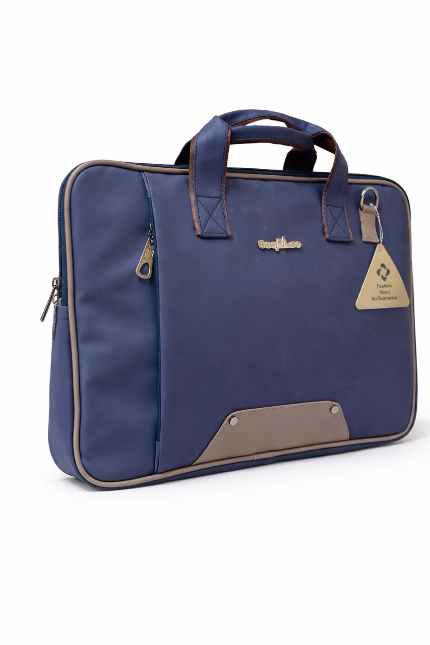SeeNLee Premium Laptop Messenger Bag for Men & Women | Water-Resistant Office Briefcase | 15.6 Inch Laptop Carry Bag | Business Handbag with Shoulder Strap | Blue & Grey
