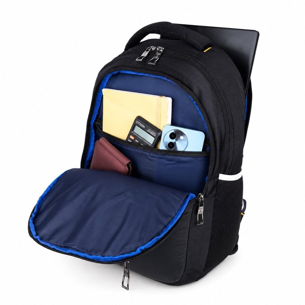 SeeNLee Unisex Laptop Backpack with Multiple Compartments, Bottle Pocket & Padded Shoulder Straps | Spacious School, College, Office & Travel Backpack – Black