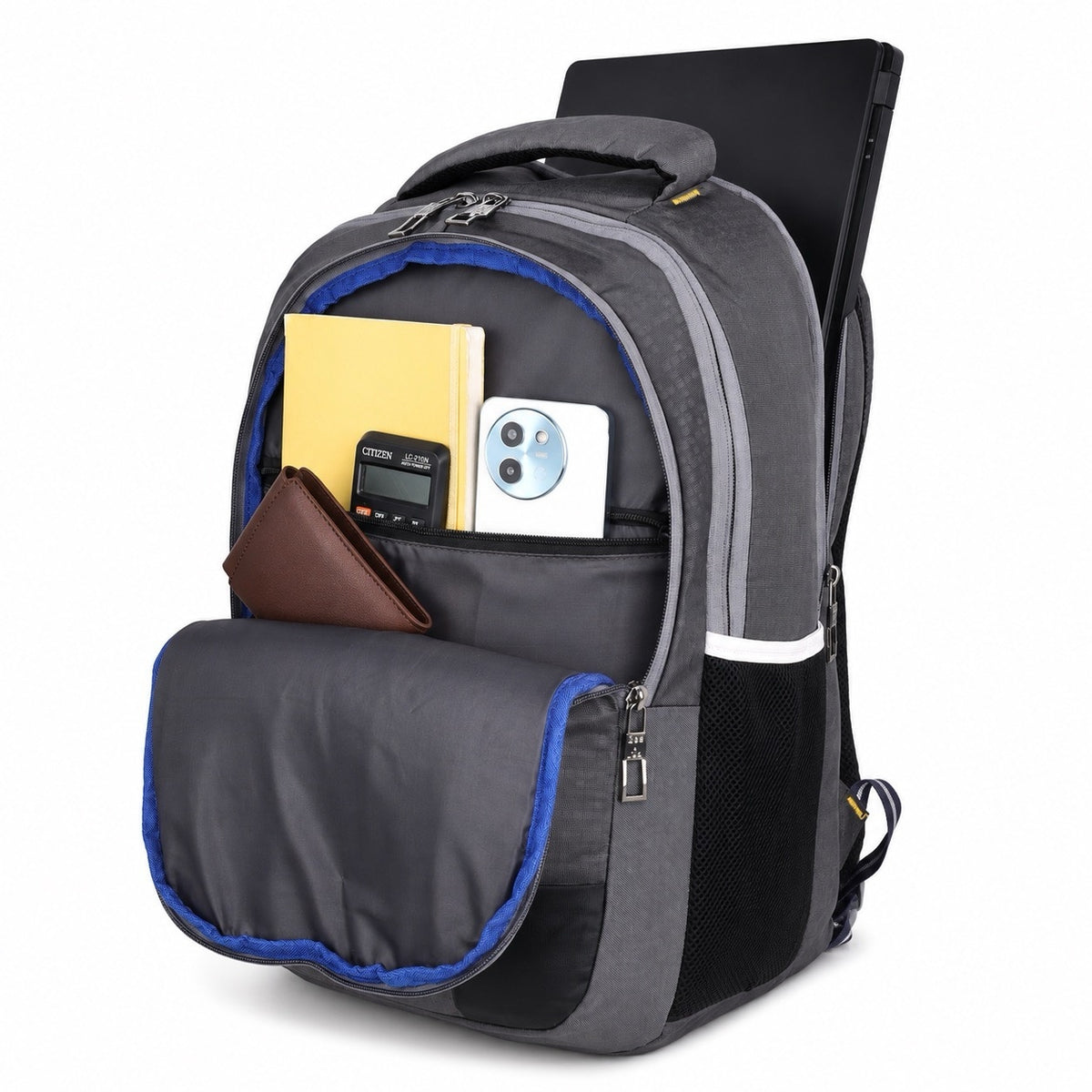 SeeNLee Unisex Laptop Backpack with Multiple Compartments, Bottle Pocket & Padded Shoulder Straps | Spacious College, School, Office & Travel Backpack – Grey & Black