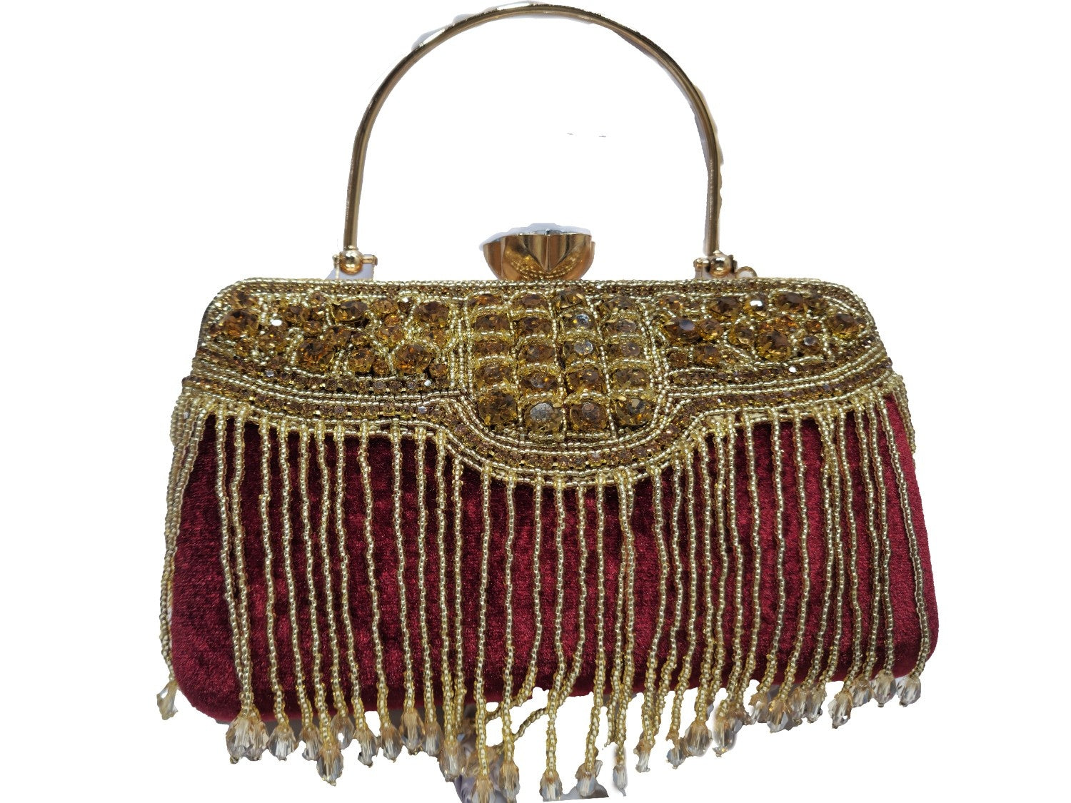 KarryQ Royal Ruby Red Embellished Fringe Clutch for Women | Premium Ethnic Wedding, Festive & Party Handbag