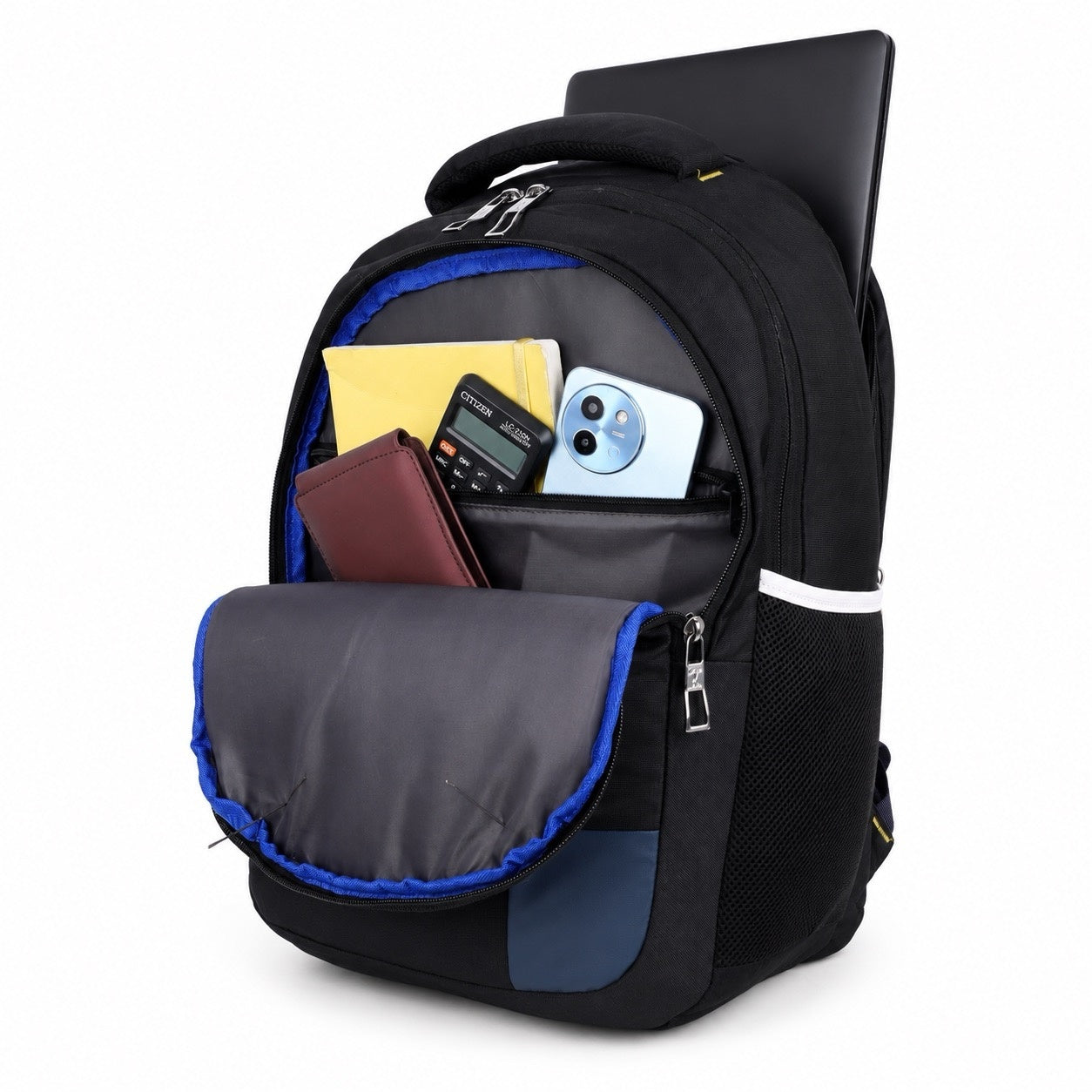 SeeNLee Unisex Laptop Backpack with Multiple Compartments, Bottle Pockets & Padded Shoulder Straps | Spacious School, College, Office & Travel Backpack – Black & Navy Blue