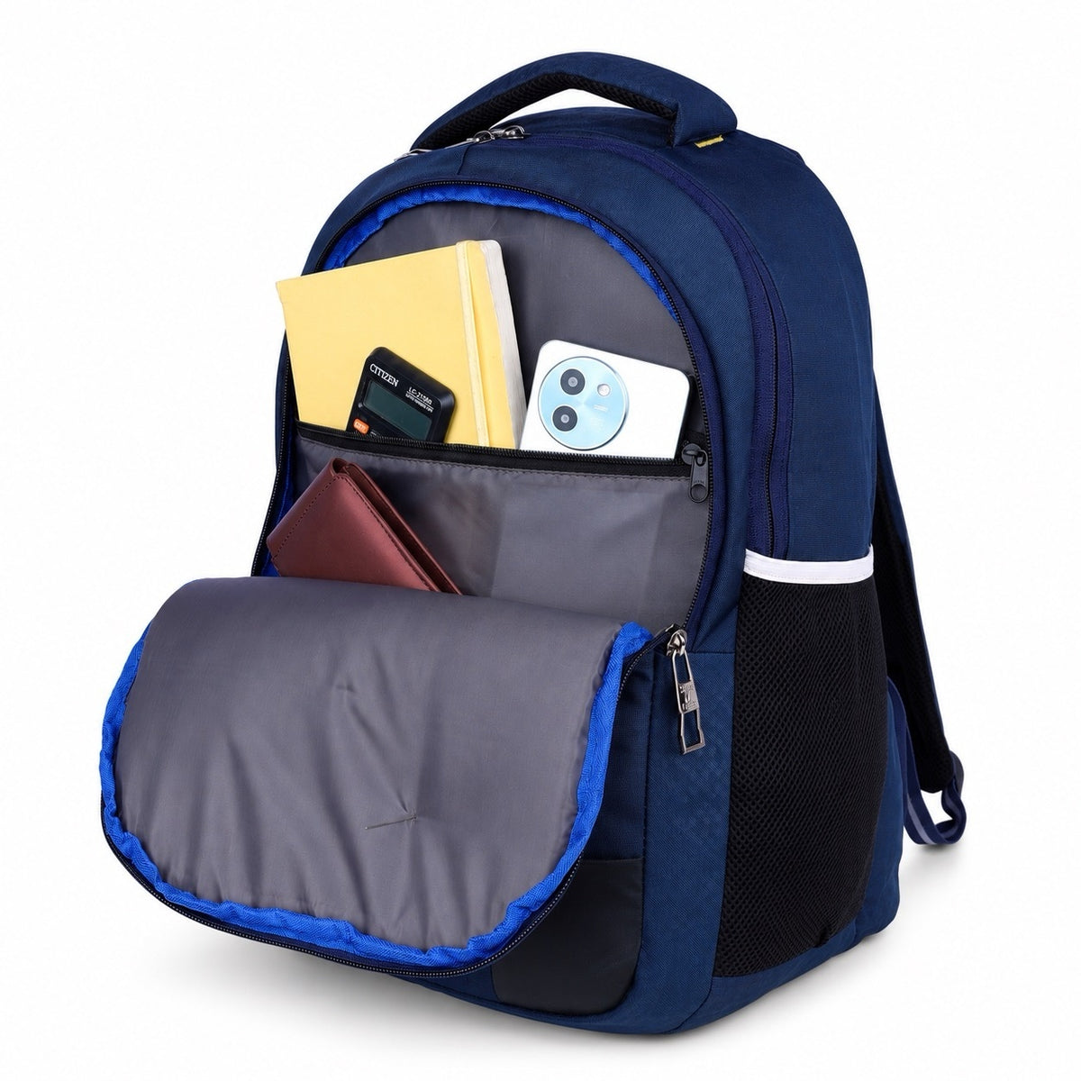 SeeNLee Unisex Laptop Backpack with Multiple Compartments, Bottle Pocket & Padded Shoulder Straps | Spacious College, School, Office & Travel Backpack – Navy Blue & Black