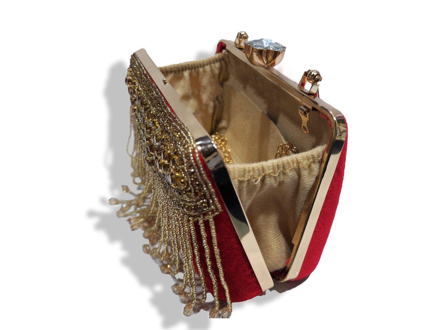 KarryQ Royal Scarlet Red Fringe Clutch for Women | Premium Ethnic Wedding, Festive & Party Handbag