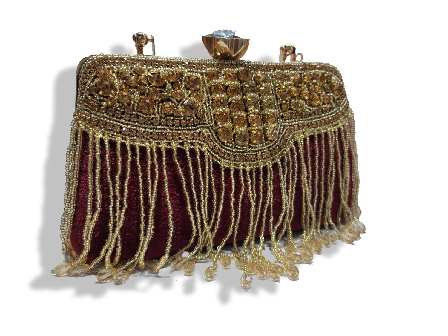 KarryQ Royal Ruby Red Embellished Fringe Clutch for Women | Premium Ethnic Wedding, Festive & Party Handbag