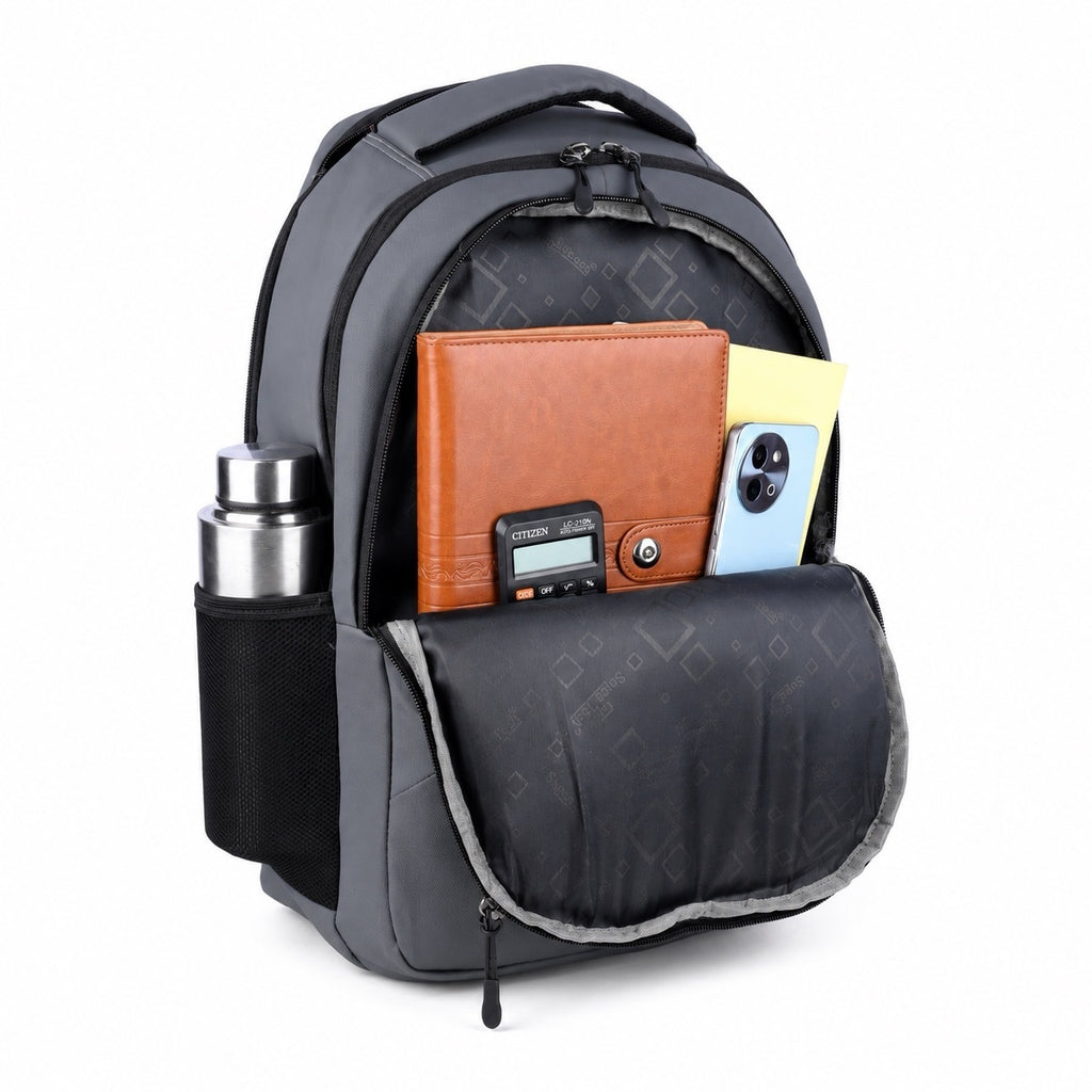 SeeNLee Unisex Laptop Backpack with Multiple Compartments, Quick Access Front Pockets, Bottle Pocket & Padded Shoulder Straps | College, School, Office & Travel Backpack – Grey