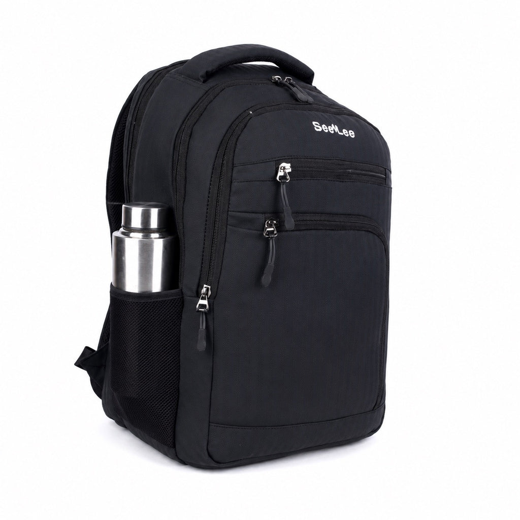 SeeNLee Unisex Laptop Backpack with Multiple Compartments, Quick Access Front Pockets, Bottle Pocket & Padded Shoulder Straps | School, College, Office & Travel Backpack – Black