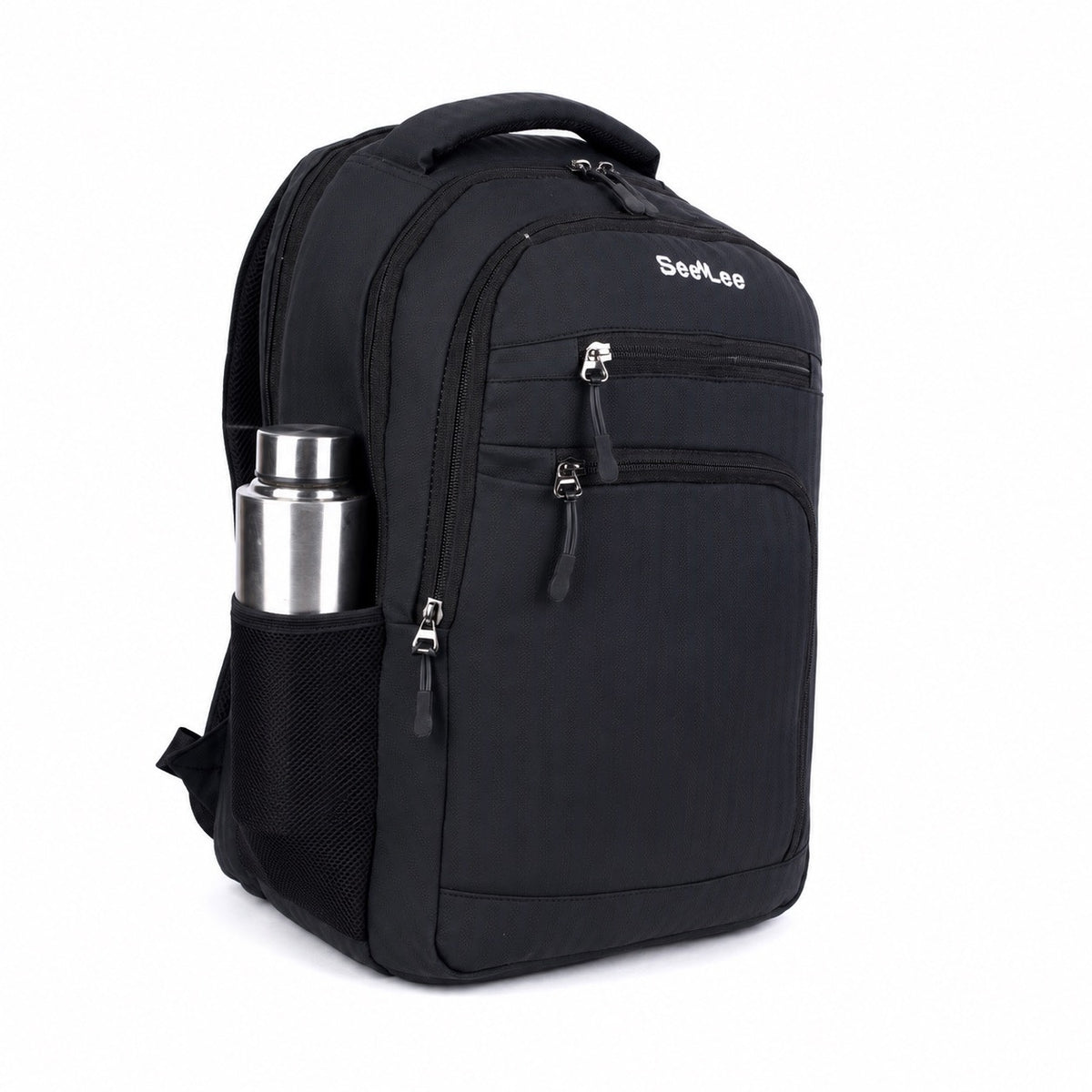 SeeNLee Unisex Laptop Backpack with Multiple Compartments, Quick Access Front Pockets, Bottle Pocket & Padded Shoulder Straps | School, College, Office & Travel Backpack – Black