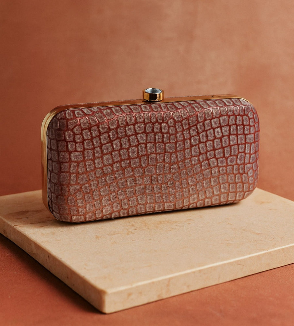 KarryQ Luxe Croc Texture Box Clutch for Women | Premium Party & Wedding Evening Handbag with Metallic Frame