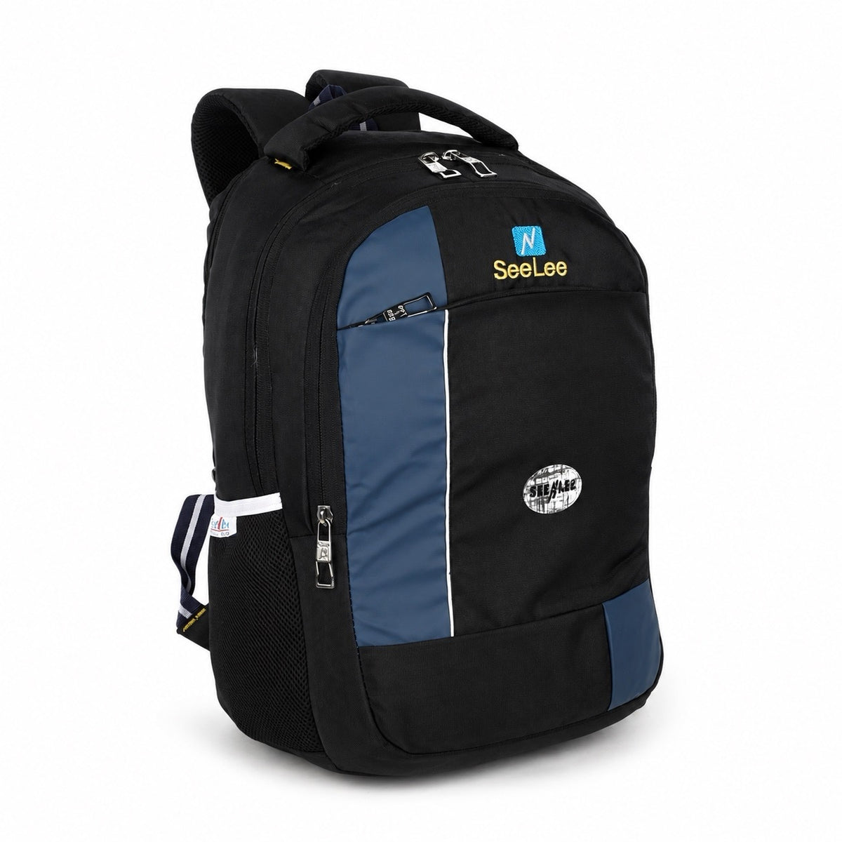 SeeNLee Unisex Laptop Backpack with Multiple Compartments, Bottle Pockets & Padded Shoulder Straps | Spacious School, College, Office & Travel Backpack – Black & Navy Blue