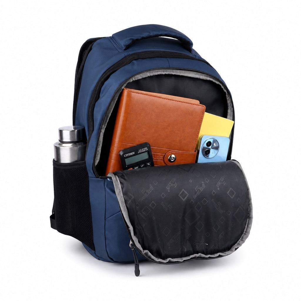 SeeNLee Unisex Laptop Backpack with Multiple Compartments, Bottle Pocket & Padded Shoulder Straps | Spacious School, College, Office & Travel Backpack – Navy Blue