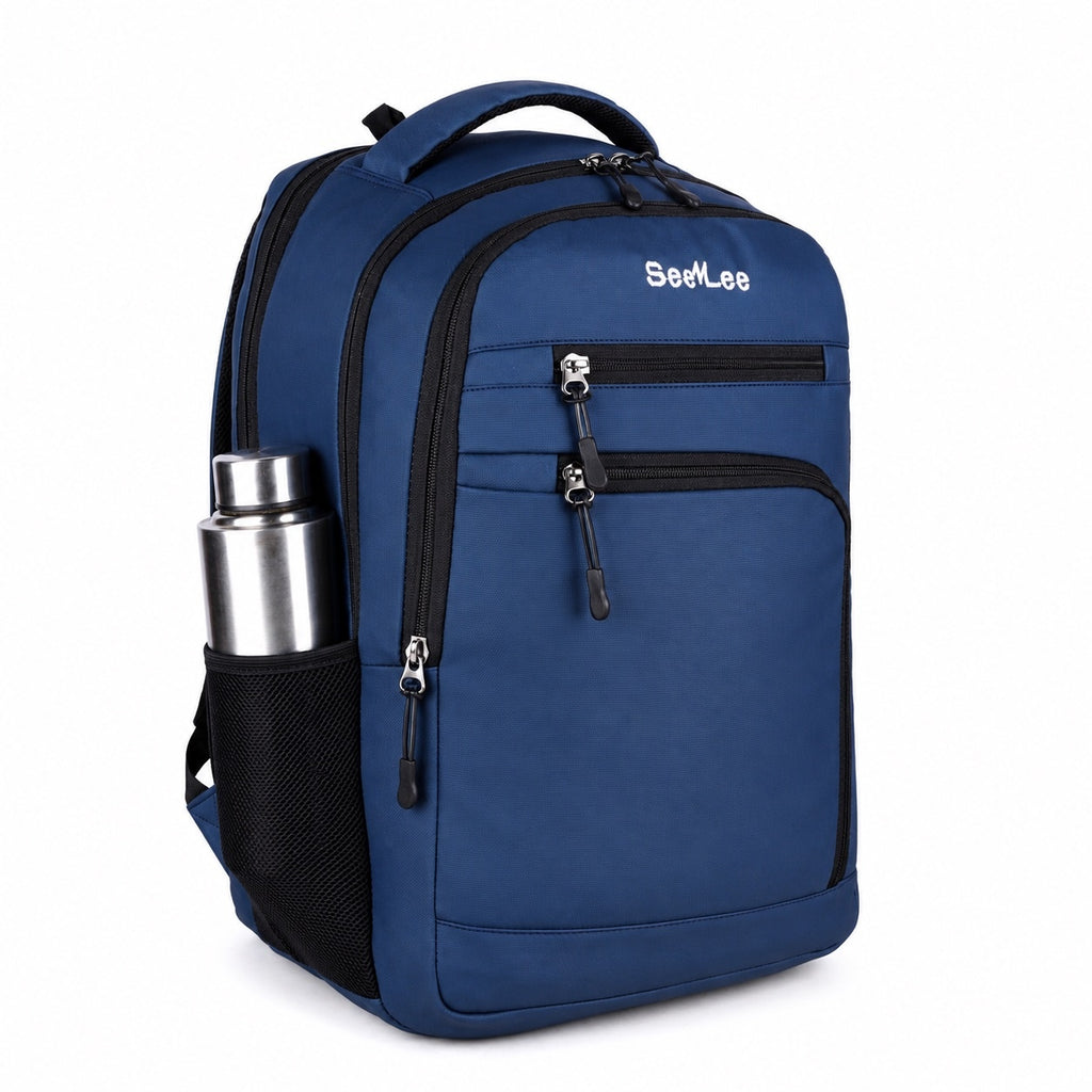 SeeNLee Unisex Laptop Backpack with Multiple Compartments, Quick Access Front Pockets, Bottle Pocket & Padded Shoulder Straps | College, School, Office & Travel Backpack – Navy Blue