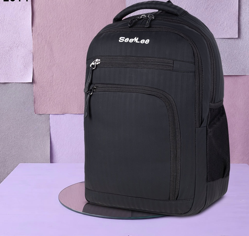 SeeNLee Unisex Laptop Backpack with Multiple Compartments, Quick Access Front Pockets, Bottle Pocket & Padded Shoulder Straps | School, College, Office & Travel Backpack – Black