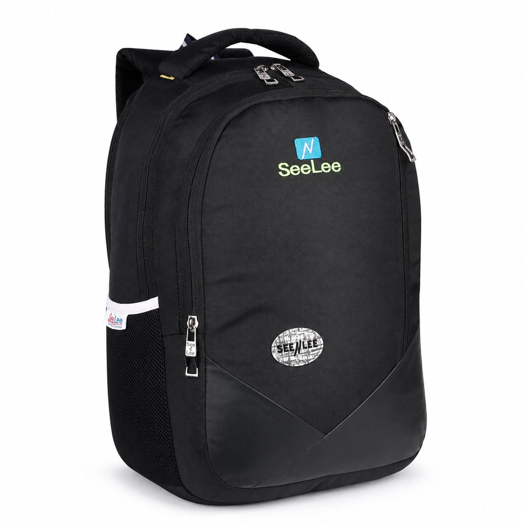 SeeNLee Unisex Laptop Backpack with Multiple Compartments, Bottle Pocket & Padded Shoulder Straps | Spacious School, College, Office & Travel Backpack – Black