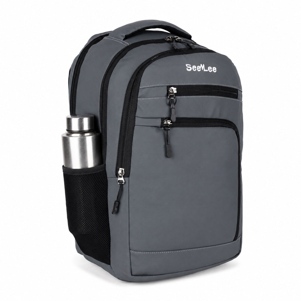 SeeNLee Unisex Laptop Backpack with Multiple Compartments, Quick Access Front Pockets, Bottle Pocket & Padded Shoulder Straps | College, School, Office & Travel Backpack – Grey