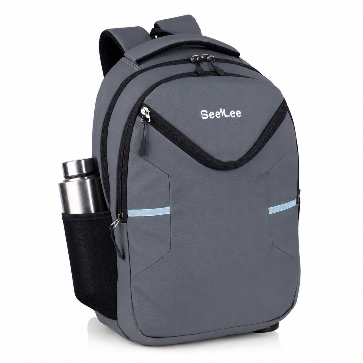 SeeNLee Unisex Laptop Backpack with Multiple Compartments, Bottle Pocket & Padded Shoulder Straps | Spacious School, College, Office & Travel Backpack – Grey