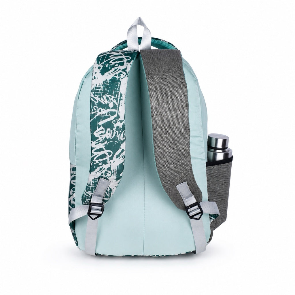 SeeNLee Unisex Printed Laptop Backpack with Multiple Compartments, Bottle Pocket & Padded Shoulder Straps | Stylish School, College, Office & Travel Bag – Aqua Blue & Dark Green