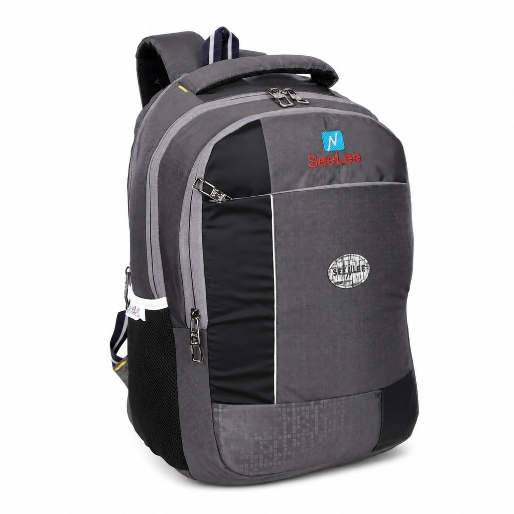 SeeNLee Unisex Laptop Backpack with Multiple Compartments, Bottle Pocket & Padded Shoulder Straps | Spacious College, School, Office & Travel Backpack – Grey & Black